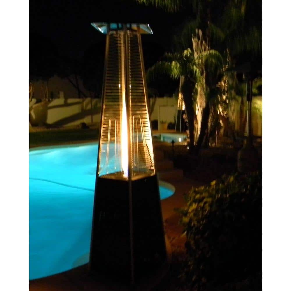 Hammered Bronze Tall Glass Tube Propane Patio Heater with Safety Shut Off