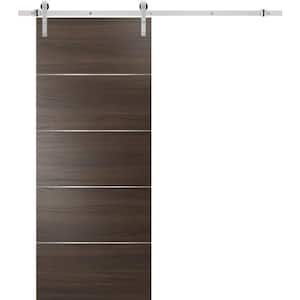 0020 18 in. x 80 in. Flush Chocolate Ash Finished Wood Barn Door Slab with Hardware Kit Stainless