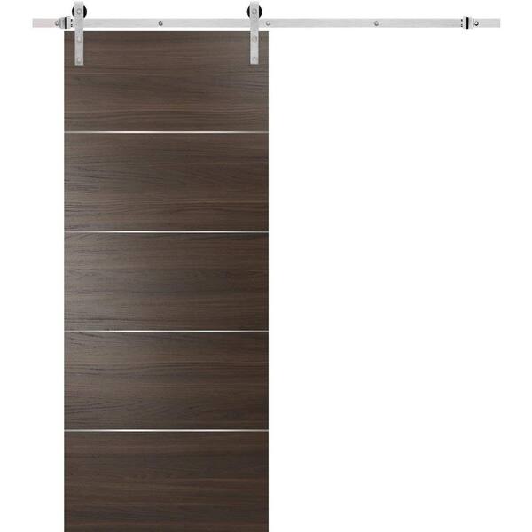 Sartodoors 0020 18 in. x 80 in. Flush Chocolate Ash Finished Wood Barn Door Slab with Hardware Kit Stainless