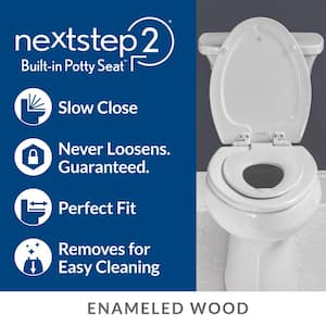 NextStep2 Children's Potty Training Elongated Closed Front Enameled Wood Toilet Seat in White with Plastic Child Seat