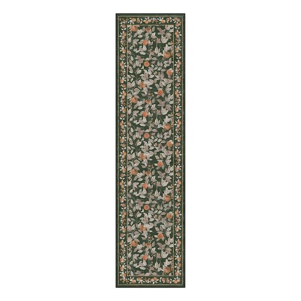 Pomegranate Floral 2 ft. X 8 ft. Green Runner Rug