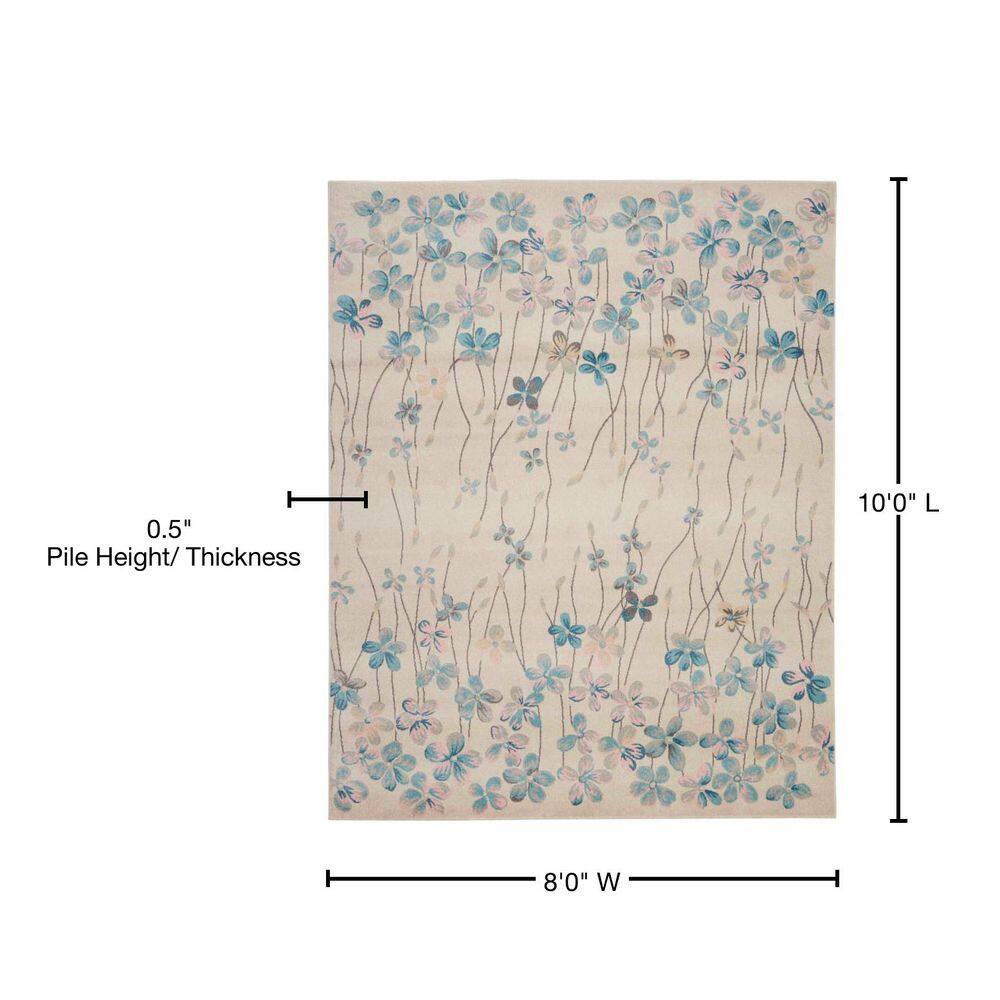 Ivory Bliss Floral Viscose 8' x 10' Easy-Care Area Rug