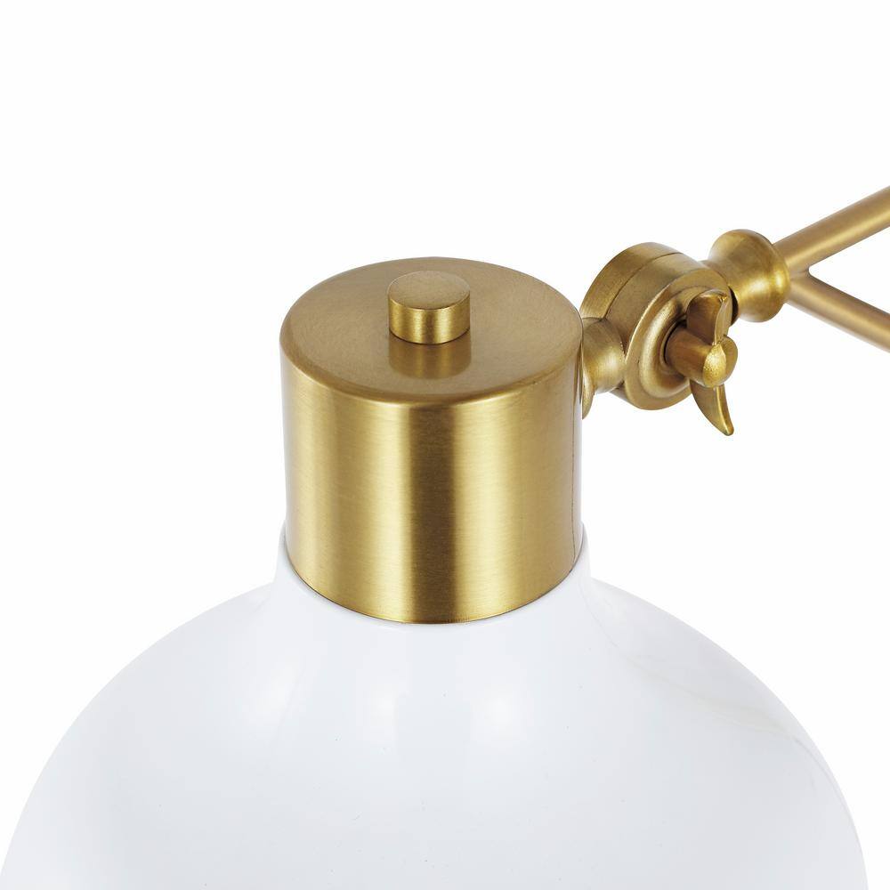 White and Brass Gold Iron Swing Arm Wall Sconce with USB Charging Port