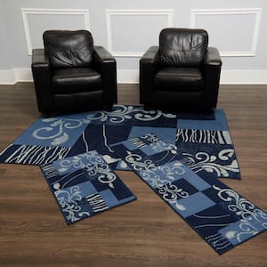 Ariana Blue/Navy Blue 5 ft. x 7 ft. 3-Piece Geometric Area Rug Set