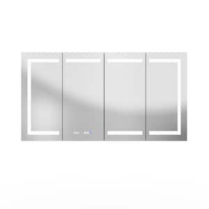 60 in. W x 32 in. H Rectangular Sliver Aluminum Recessed/Surface Mount Medicine Cabinet with Mirror, LED and Clock