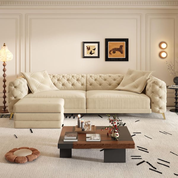 Noble House Judith 97.7 in. Apricot Upholstered Velvet Convertible