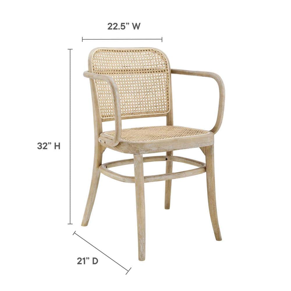 Winona Gray Elm Wood and Rattan Cane High Arm Chair