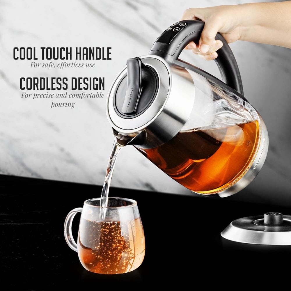 1.8L Silver Glass Electric Kettle with Stainless Steel Infuser