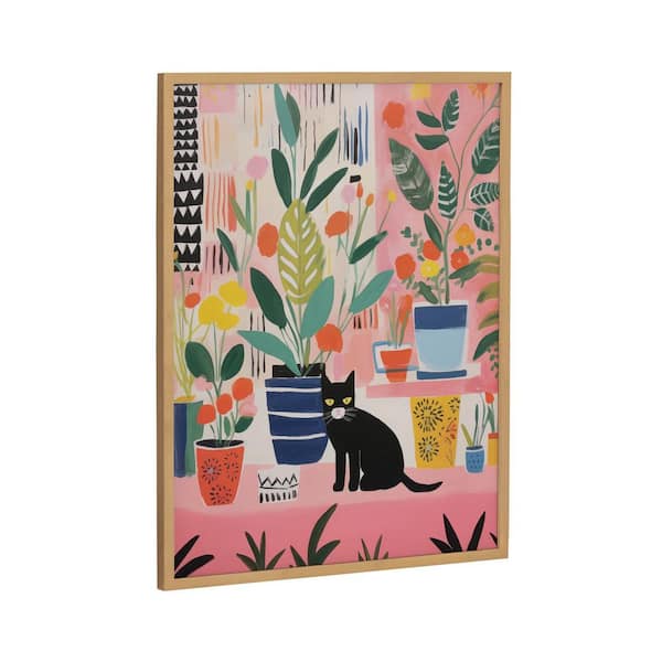Kate and Laurel Gallery Whimsical Houseplants and a Black Kitty Cat by The Creative Bunch Studio Gold Framed Art Print 16 in. x 20 in.