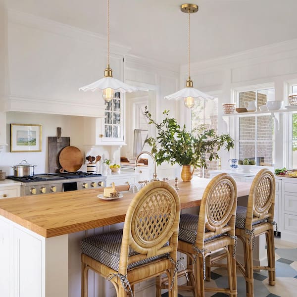 Victoria 1-Light 12.2 in. Gold Farmhouse Ceramic Pendant Kitchen Island