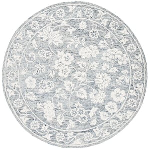 Capri Blue/Ivory 7 ft. x 7 ft. Border Scroll Floral Round Area Rug