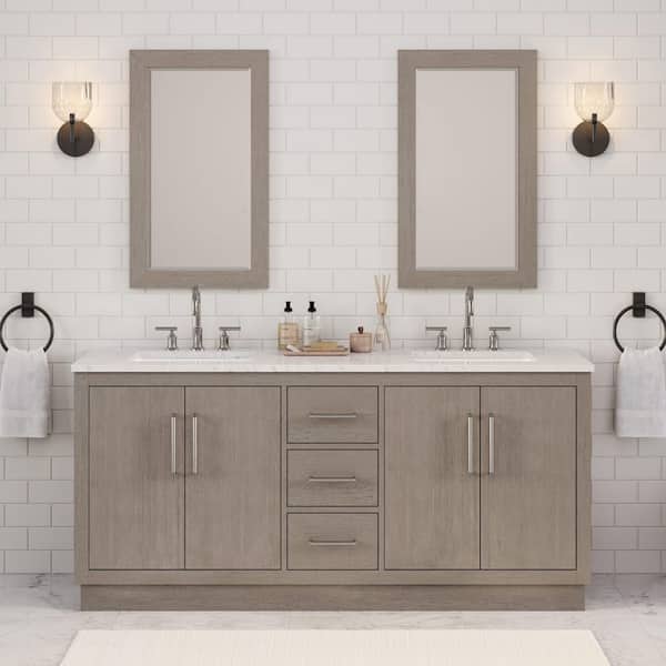 Water Creation Hugo 72 in. W x 22 in. D Bath Vanity in Grey Oak with Marble Vanity Top in White with White Basin