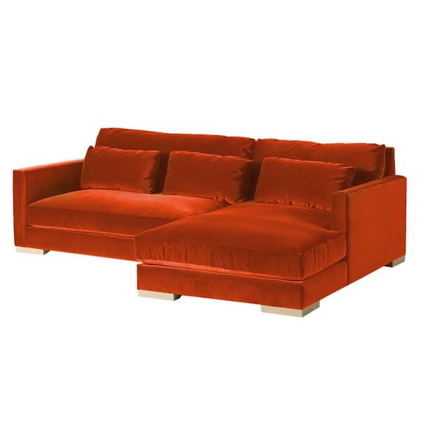 Monland 104 in. Modern Square Arm Velvet Upholstered L-Shaped Oversize Deep-Seated Chaise Convertible Sectional Sofa in Red