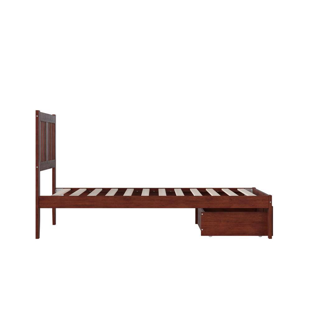 Walnut Twin Wood Platform Bed with Drawer and USB Charger