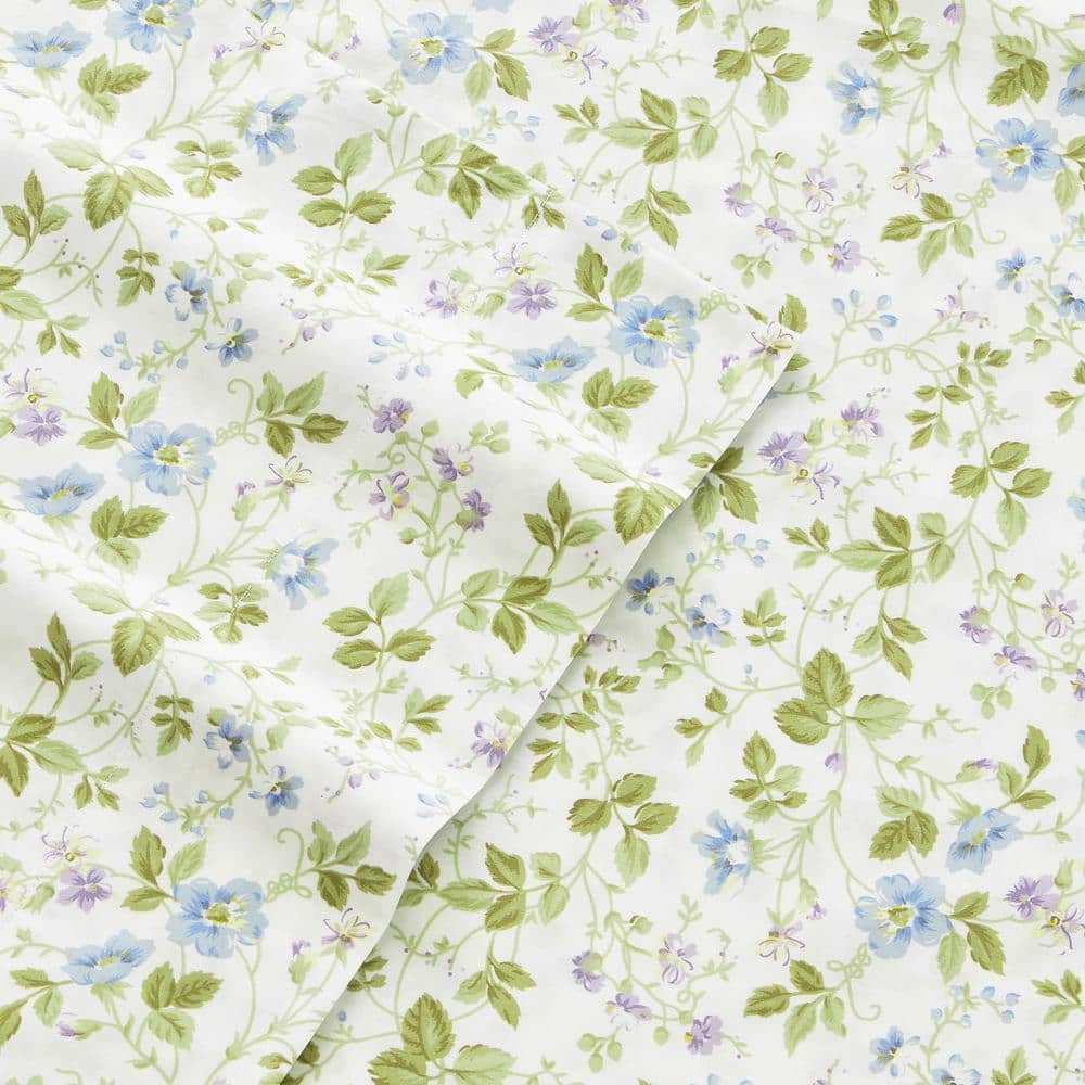 King Blue Floral Cotton Sateen Sheet Set