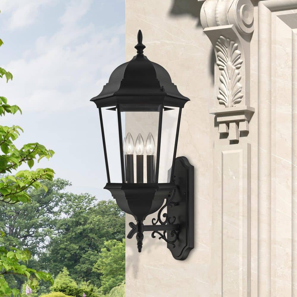 Hathshire 3 Light Textured Black Outdoor Wall Lantern price history on PriceWatchPro