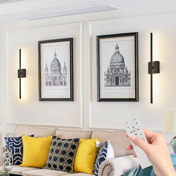 Jushua (2-Pack) 28 in. Modern Indoor Black LED Wall Sconce with