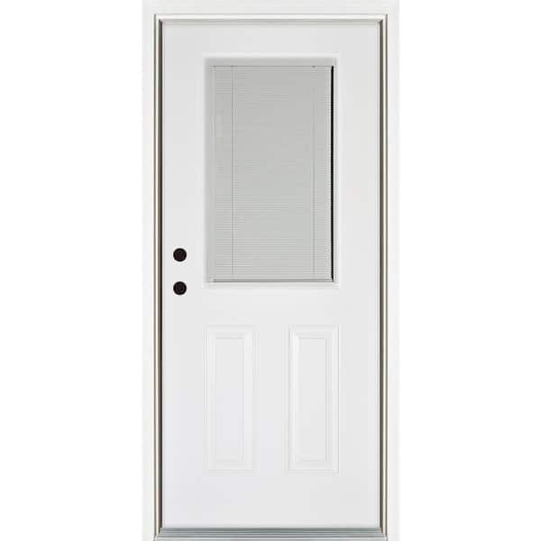 MP Doors 32 in. x 80 in. Right-Hand Inswing 1/2-Lite LowE Blinds Between Glass White Finished Fiberglass Prehung Front Door