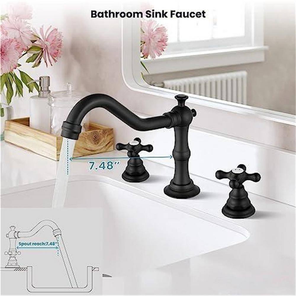 Matte Black Brass 5-Piece Bathroom Faucet Set with Pop-Up Drain