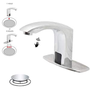 Automatic Sensor Touchless Bathroom Sink Faucet With Deck Plate & Pop Up Drain In Polished Chrome