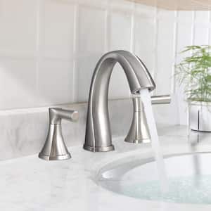 8 in. Widespread Double Handle Bathroom Faucet with Pop up Drain Kit Included in Brushed Nickel