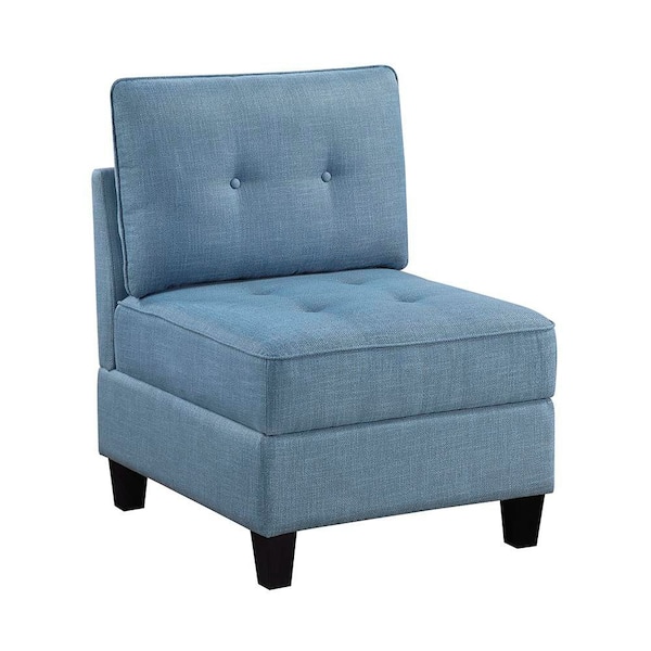 Swallowtail Blue Textured Upholstery Armless Chair with Storage