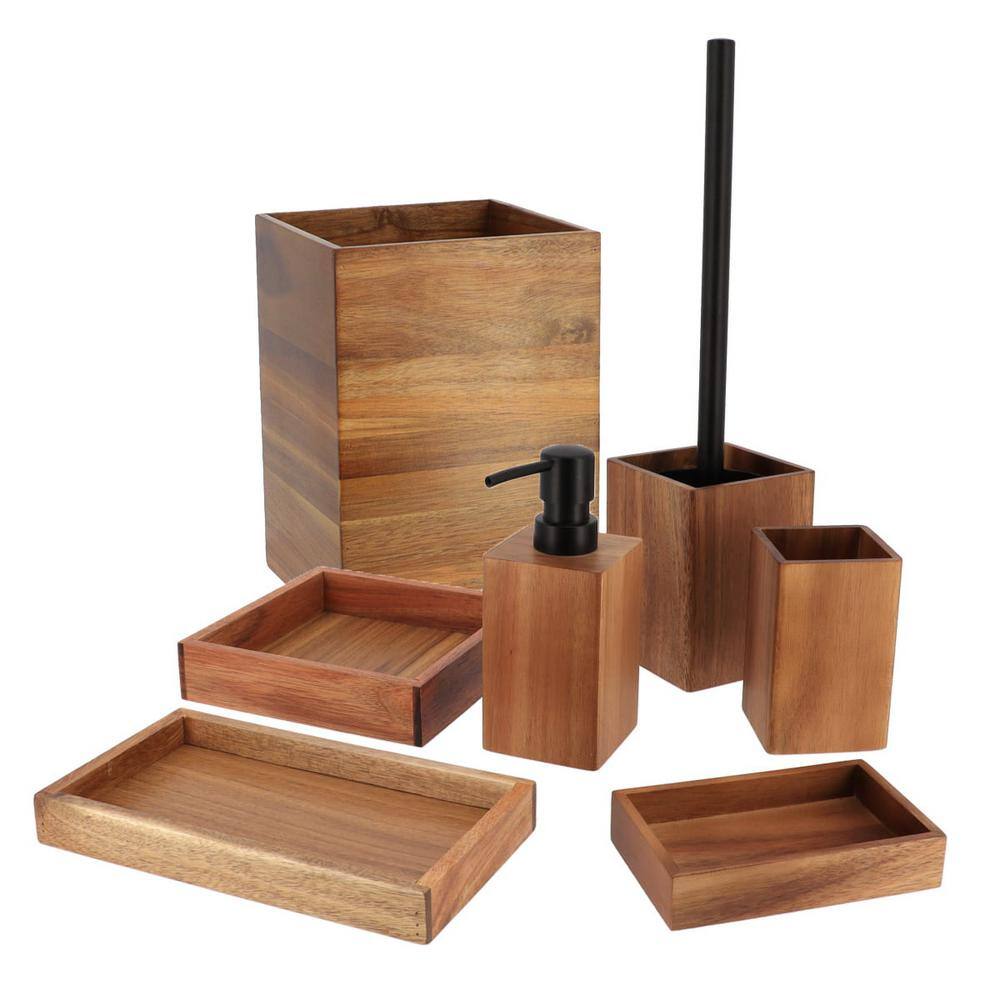 Acacia Wood Square Waste Basket for Bathroom/Bedroom - 2 Gallons