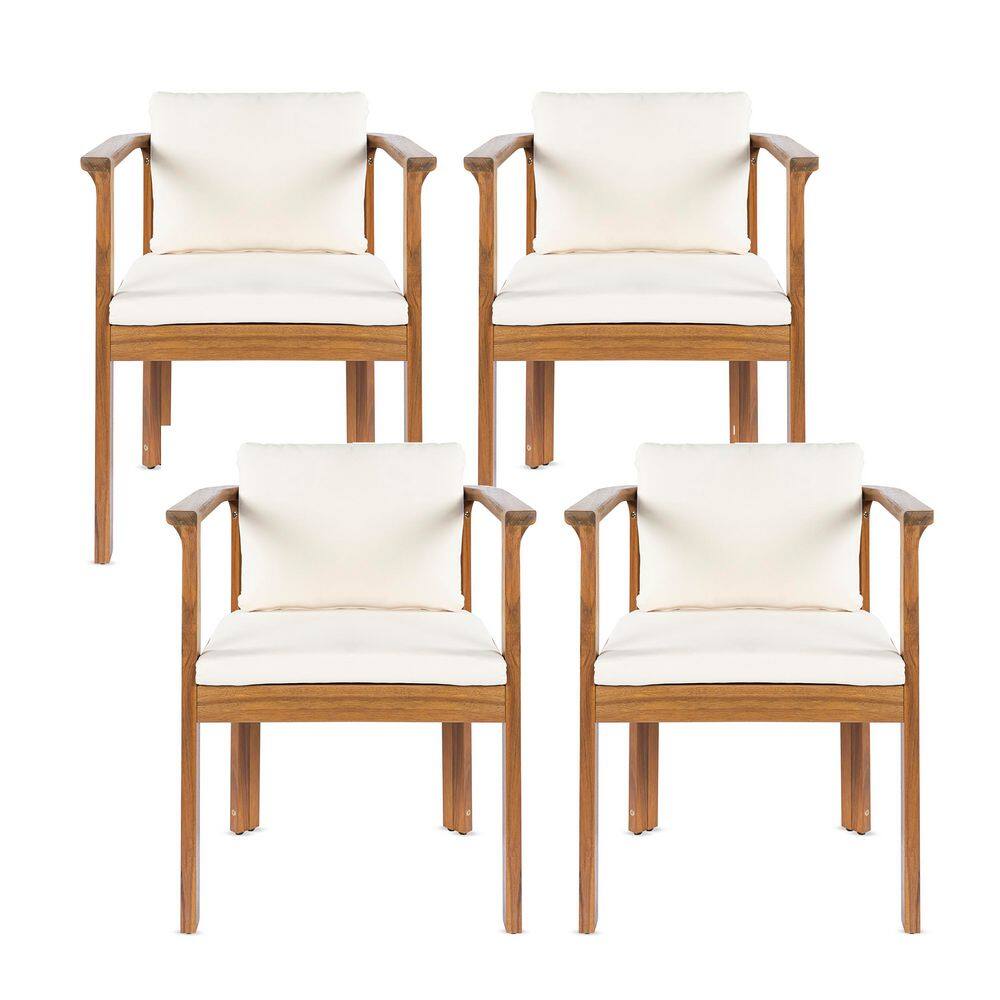 Egil Acacia Wood Patio Outdoor Dining Chairs with Cream+Teak (Set of 4)