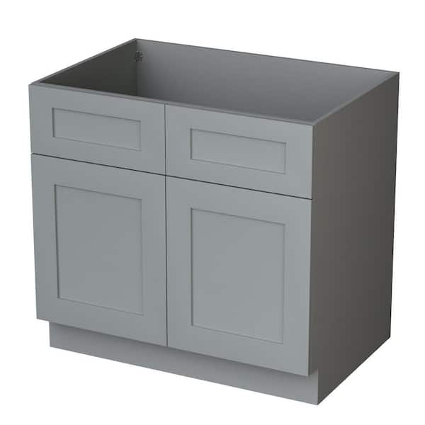 36 in. W x 24 in. D x 34.5 in. H Assembled Base Kitchen Cabinet in Gray with 2 Doors and 2 Drawers