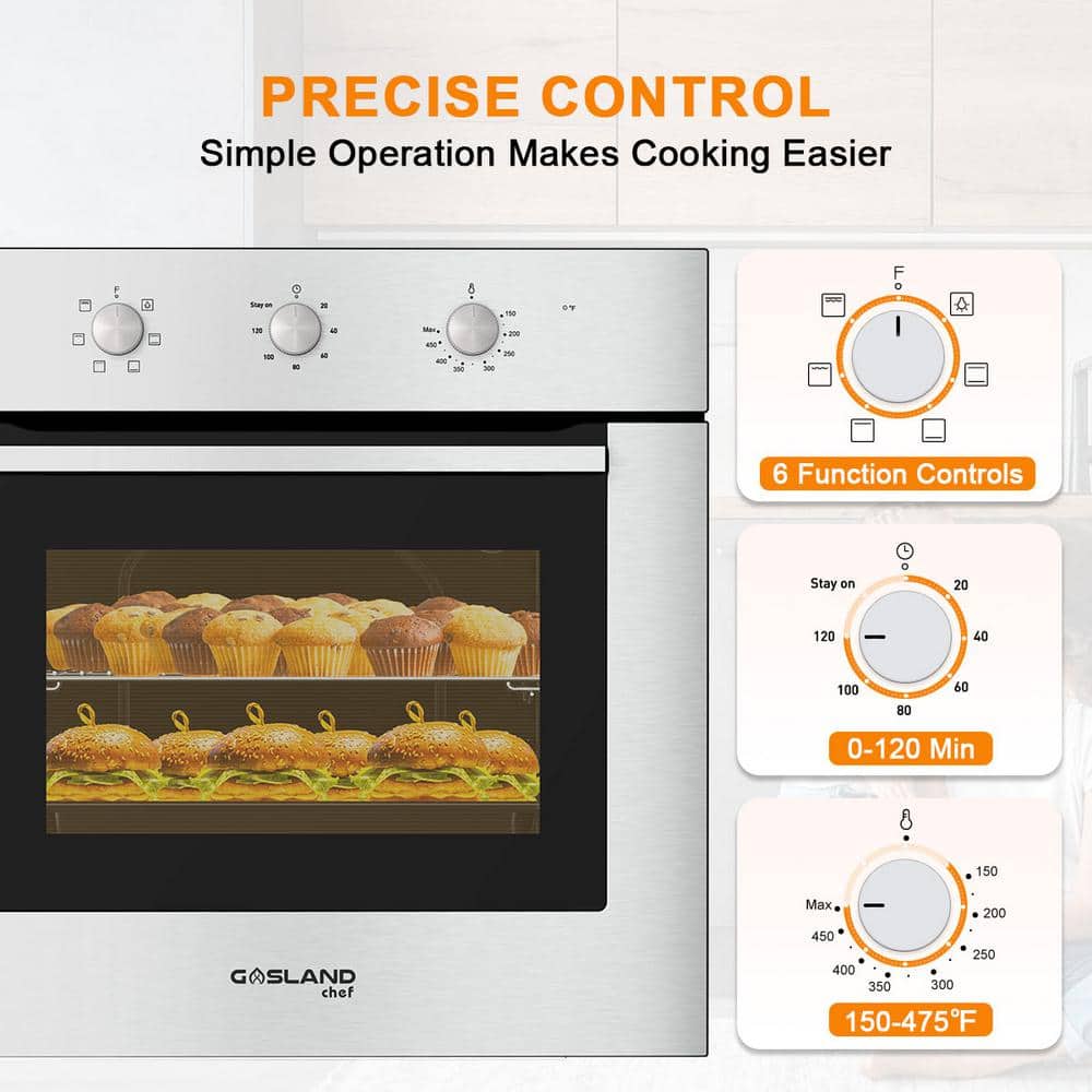 24" Stainless Steel Electric Single Wall Oven with 6 Cooking Functions