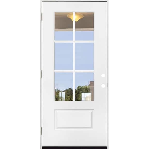 Steves & Sons 36 in. x 80 in. Legacy 6 Lite 3/4 Lite Clear Glass Right Hand Outswing White Primed Fiberglass Prehung Front Door