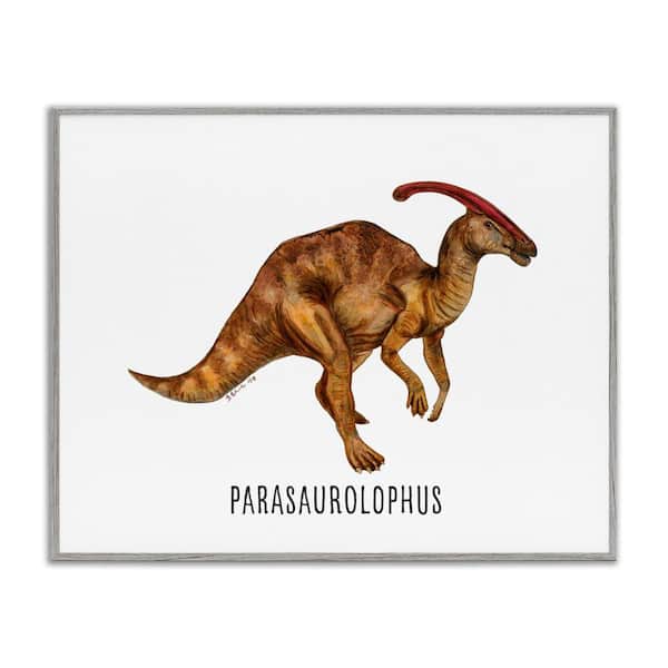 Stupell Industries Parasaurolophus Dinosaur Learning by Brett Blumenthal Gray Framed Animal Giclee Art Print 16 in. x 20 in.