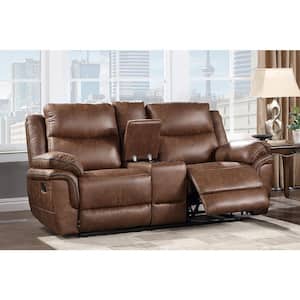 New Classic Furniture Ryland 78 in. Brown Polyester Fabric 2-seater Loveseat with Dual Recliners