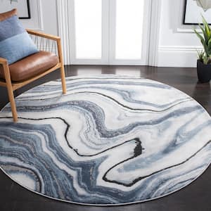 Craft Blue/Gray 5 ft. x 5 ft. Marbled Abstract Round Area Rug