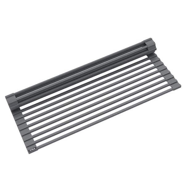 KRAUS Multipurpose Dark Grey Over-Sink Roll-Up Dish Drying Mat Rack