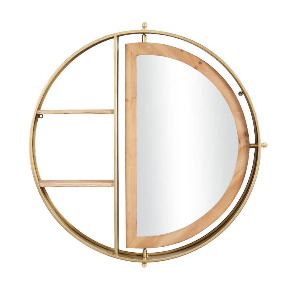 Elegant White and Gold 28" Floating Wooden Wall Shelf with Mirror