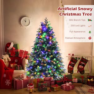 5 ft. Pre-Lit Snowy Christmas Hinged Tree 11 Flash Modes with 250 Multi-Color Lights