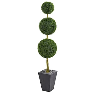 6 ft. High Indoor/Outdoor Boxwood Triple Ball Topiary Artificial Tree in Slate Planter