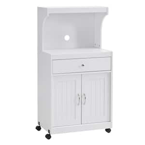 Home Source White Microwave Cart with Double Door Cabinet 1-Drawer and Top Shelf