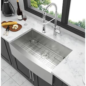30 in. Farmhouse/Apron-front Single Bowl 18 Gauge Brushed Nickel Stainless Steel Kitchen Sink with Bottom Grids