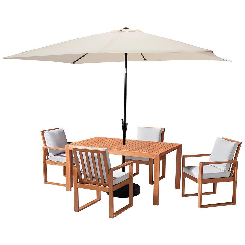 6-Piece Set, Weston Wood Outdoor Dining Table Set with 4-Cushioned Chairs, 10 ft. Rectangular Umbrella Beige price history on PriceWatchPro