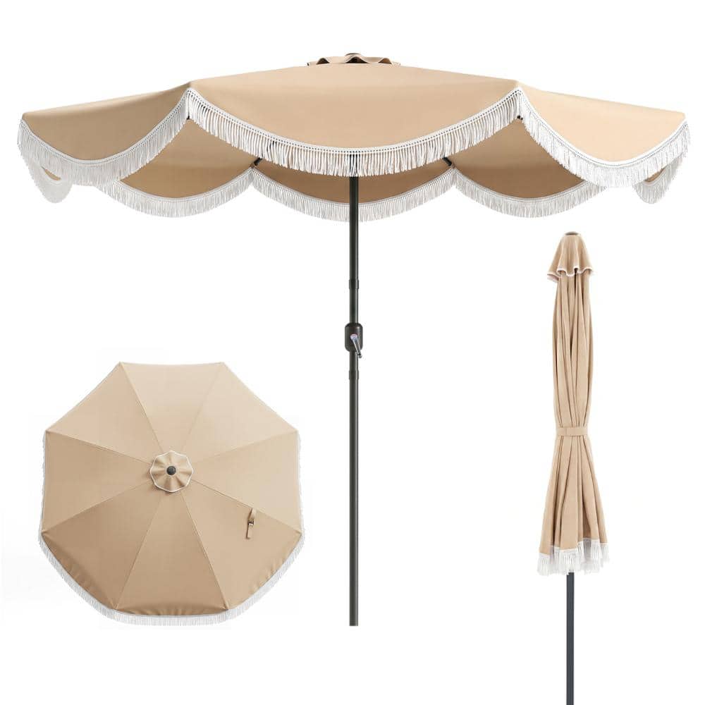 9 ft. Polyester Tassel Market Patio Umbrella with Crank, Push-Button Tilt and Vented Canopy, White price history on PriceWatchPro