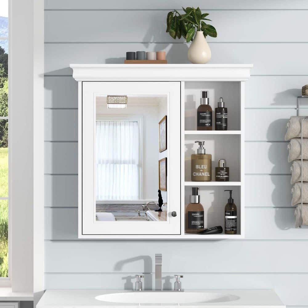 30.07 in. W x 28.74 in. H Rectangular MDF Medicine Cabinet in White with Mirror and 6-Open Shelves price history on PriceWatchPro