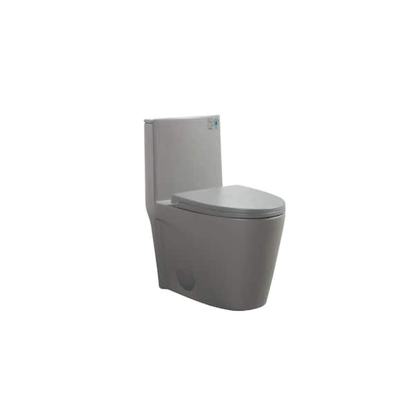 Power Flush 1-Piece 1.1/1.6 GPF Dual Flush Elongated 15.6 in" Toilet in Light Gray, Slow-Close Seat Included