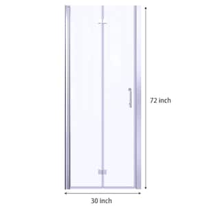 30-31.5 in. W x 72 in. H Bifold Frameless Shower Door in Chrome Finish with Clear Glass