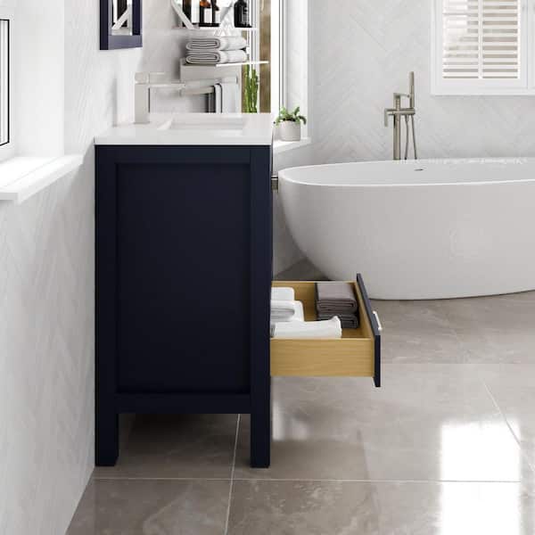 London 30 in. Single Sink Blue Bath Vanity with White Carrara Quartz Top (Assembled)