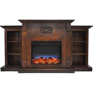 Classic 72 in. Electric Fireplace in Walnut with Built-in Bookshelves and a Multi-Color LED Flame Display