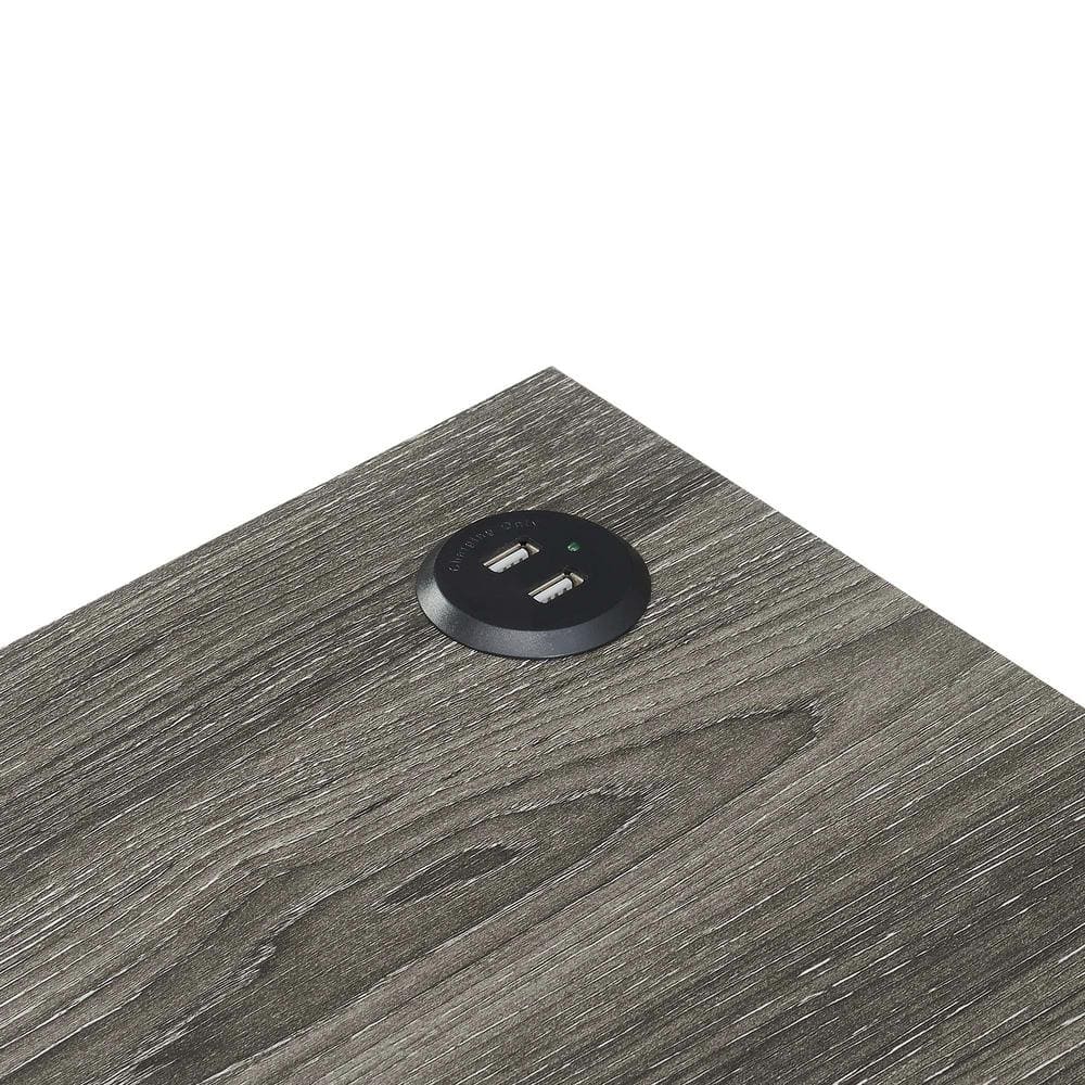 Weathered Gray and Black Metal End Table with USB Charging Station