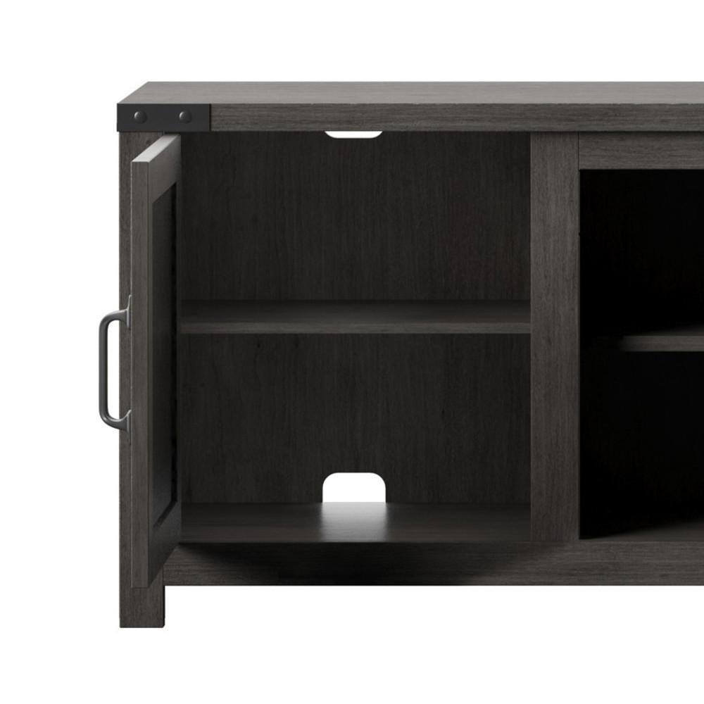 Weathered Gray 60" TV Stand with Planked Doors and Nail Head Details