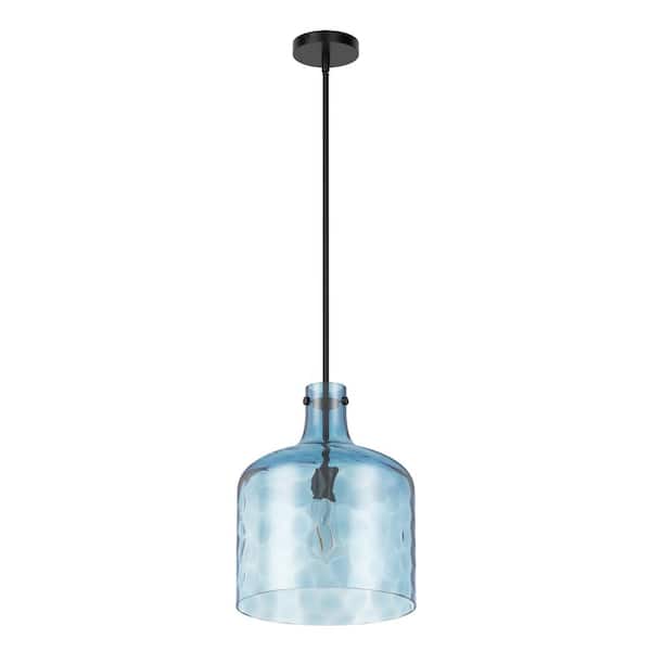 aiwen 11.8 in. 1-Light Black Island Pendant Light Industrial Hanging Light with Blue Glass Shade